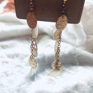 NWT Drop Earrings – Gold & White, 3" ✨